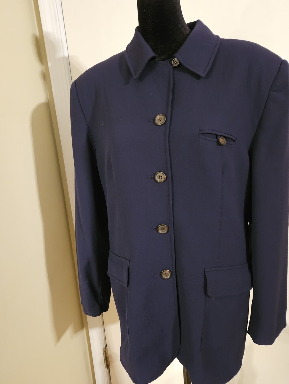 VTG Evan Picone 100% Worsted Wool Blazer  Navy Blue Single Breasted Size 16